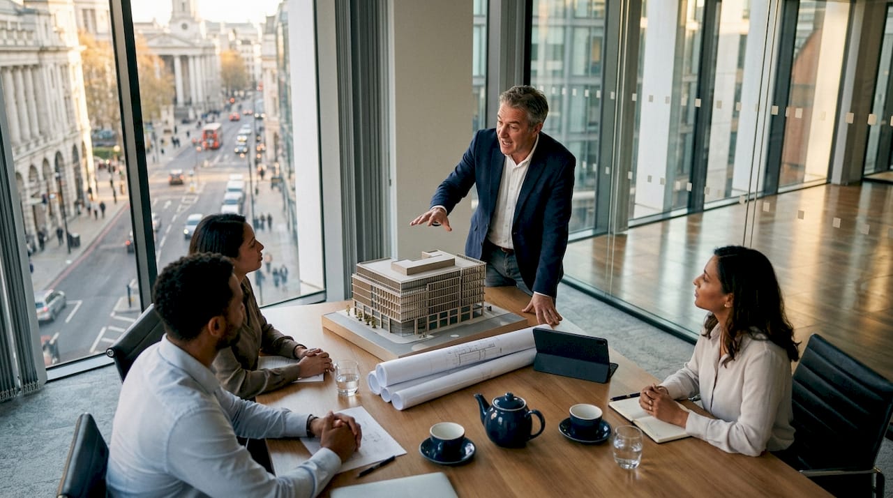 Architect reviewing commercial shading model