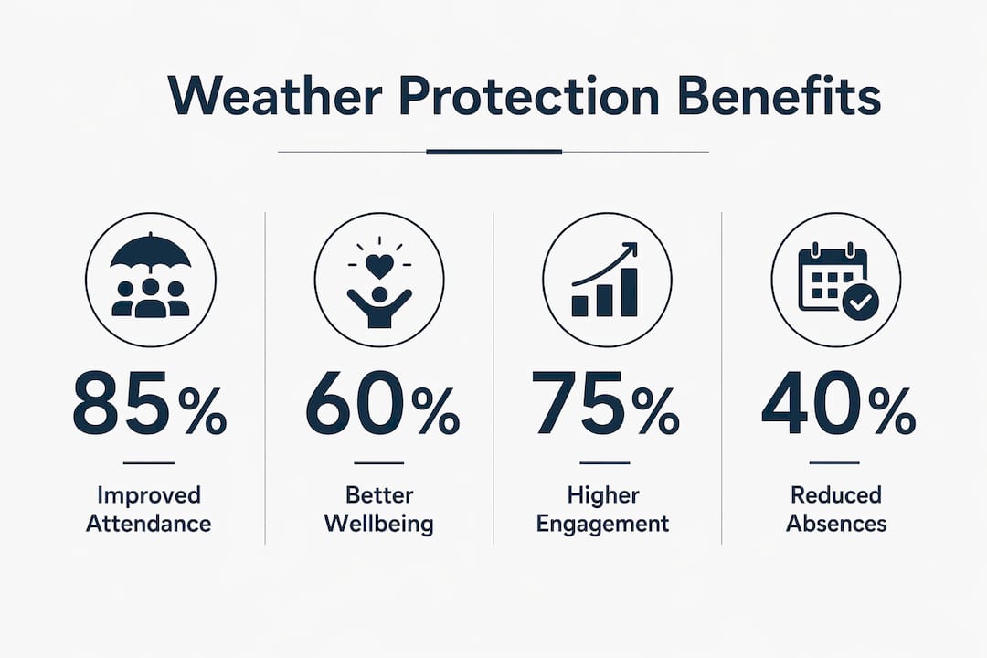 Infographic showing key benefits of weather protection in UK schools