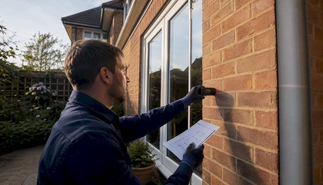 Installer measuring site for shade solution installation