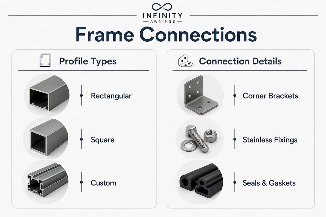 Infographic comparing aluminium profile types and connection details