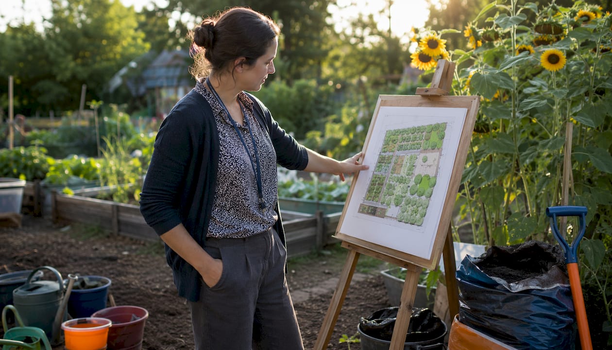 Educator reviewing outdoor learning site plan