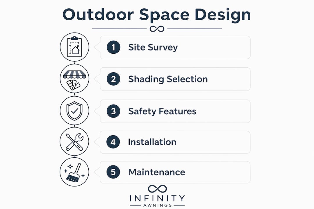 Infographic illustrating design and safety steps for outdoor spaces