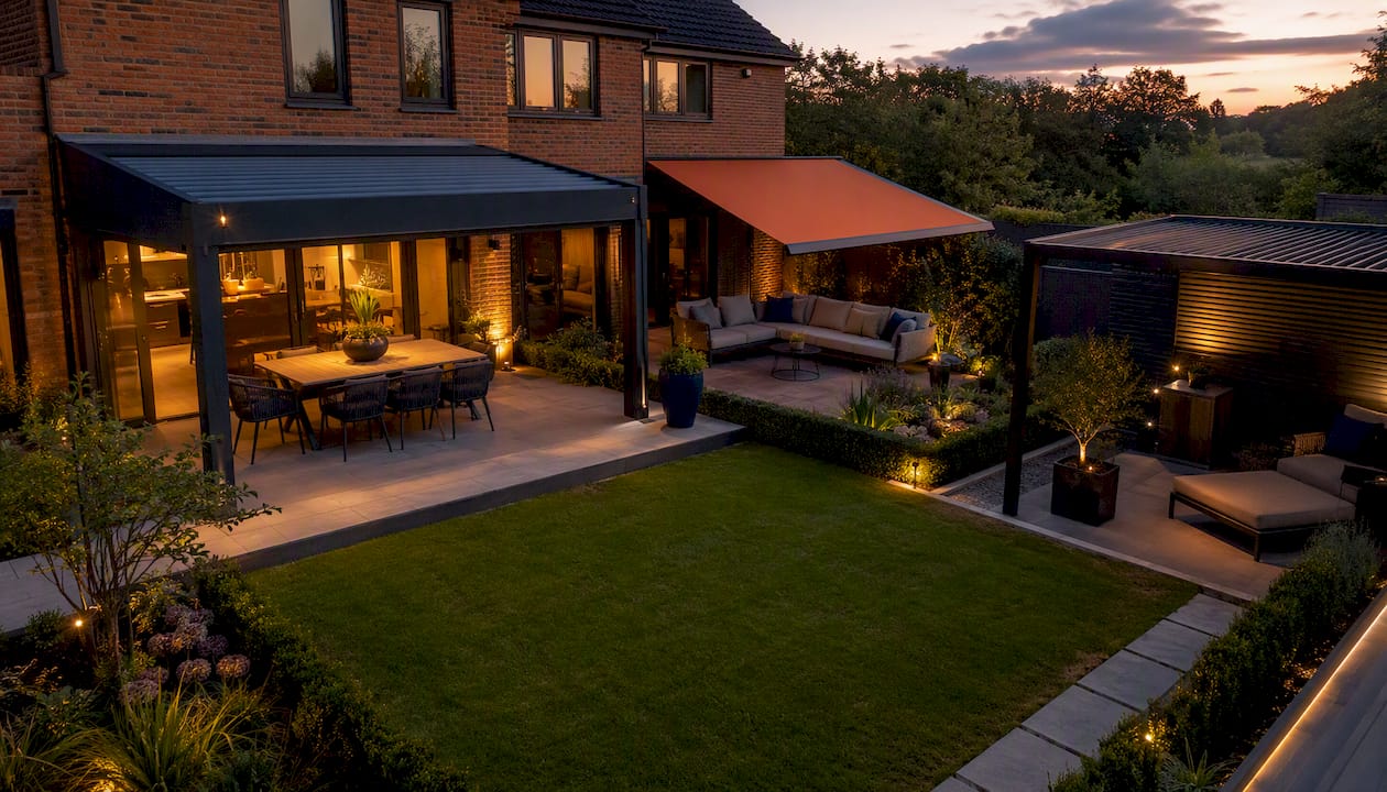 Outdoor multi-zone shading different covered areas