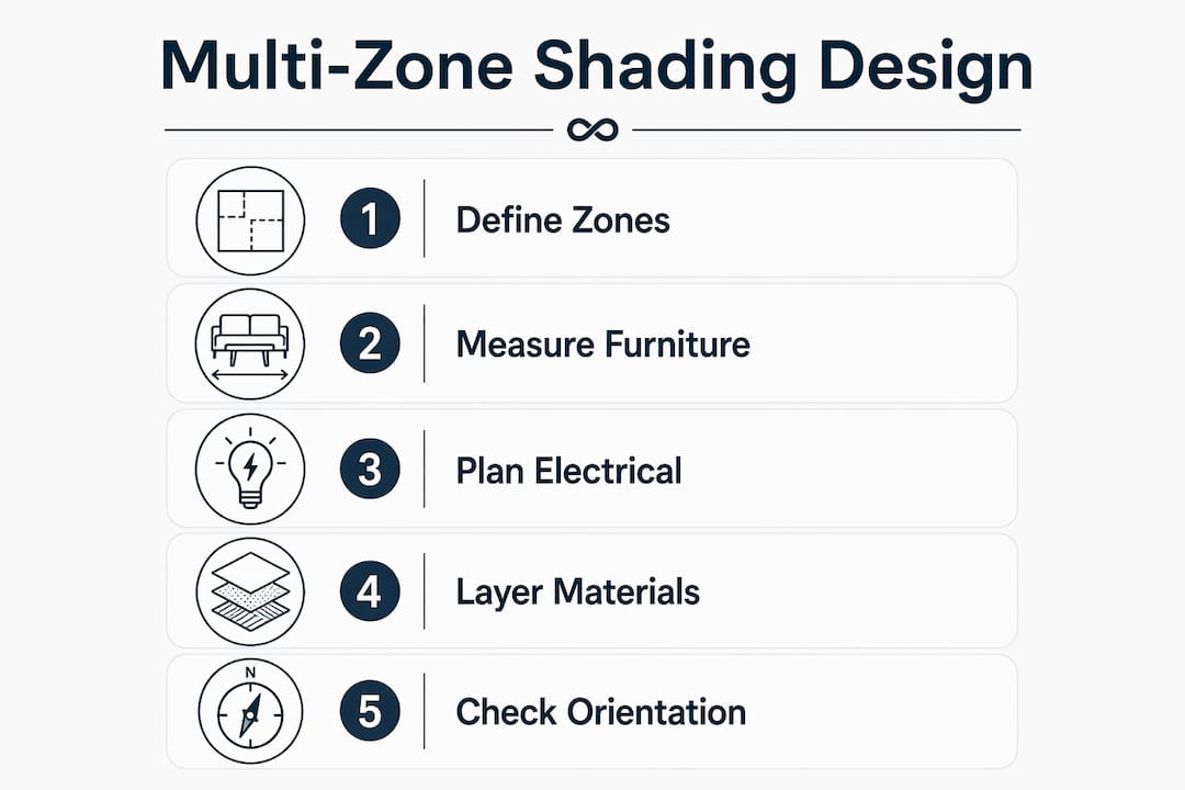 Infographic outlining steps to design multi-zone shading