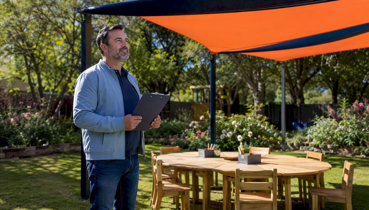 Teacher checking outdoor classroom checklist