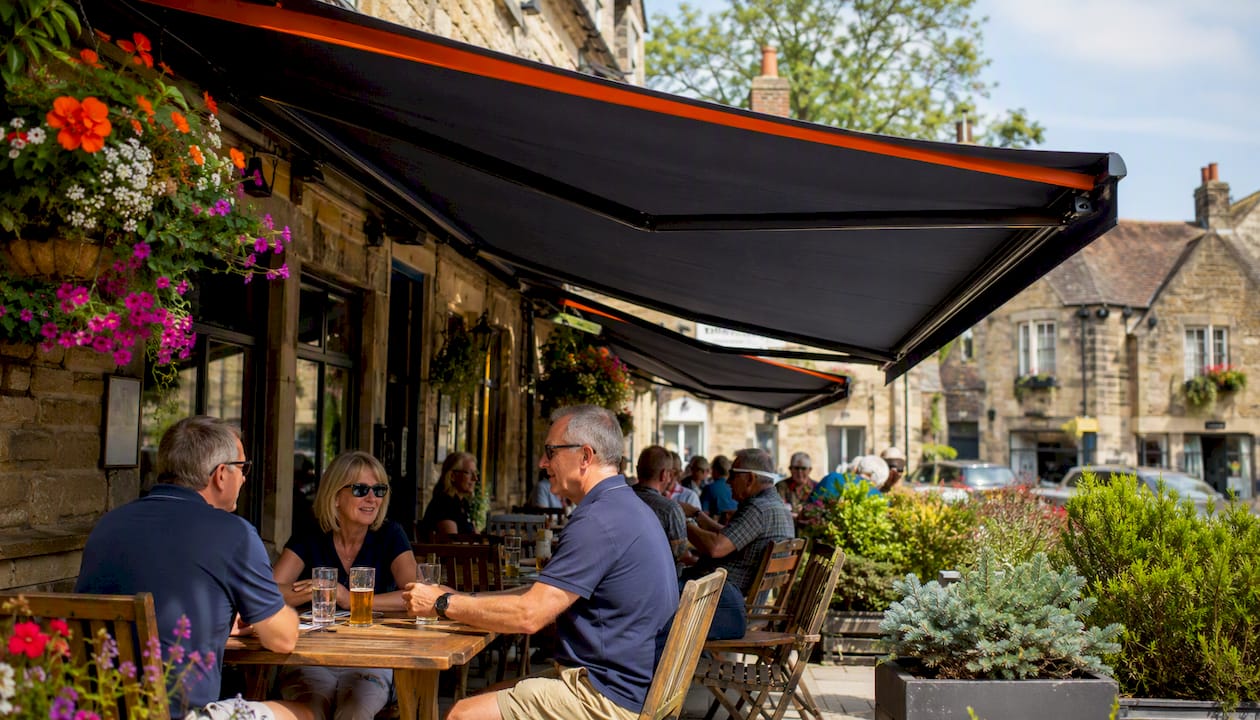 Completed outdoor shading installed at a café terrace