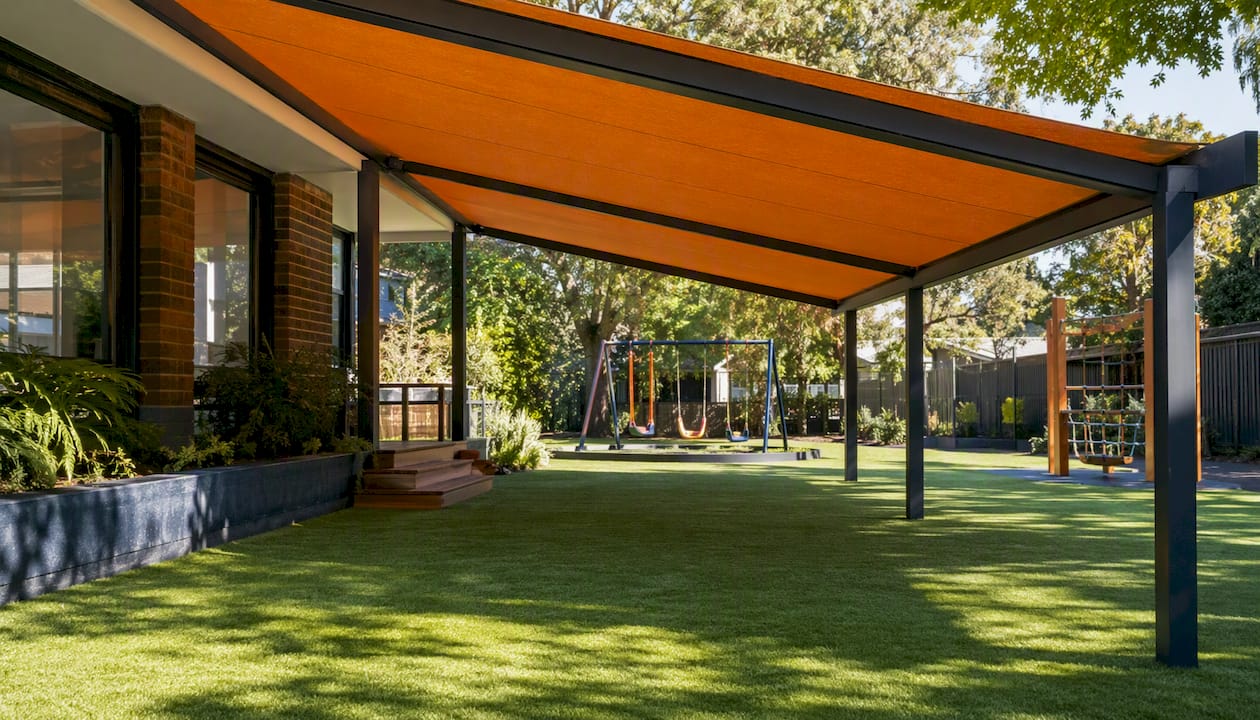 School playground with modern fixed canopy shading