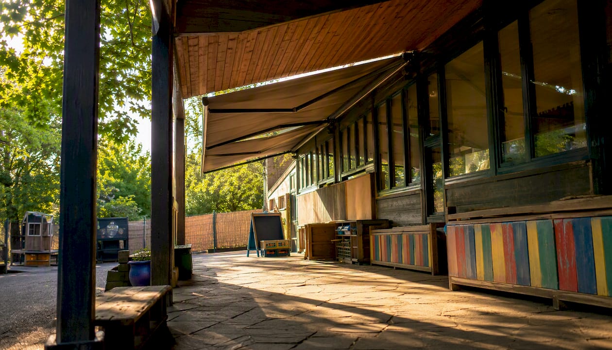 South-facing veranda with extended shading awning