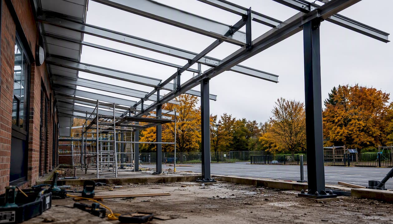 Veranda construction framework at UK school site