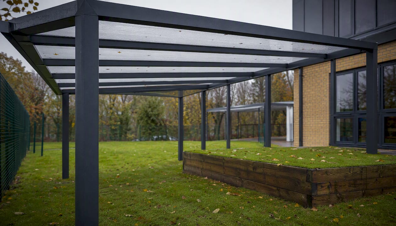 School playground shelter with canopy