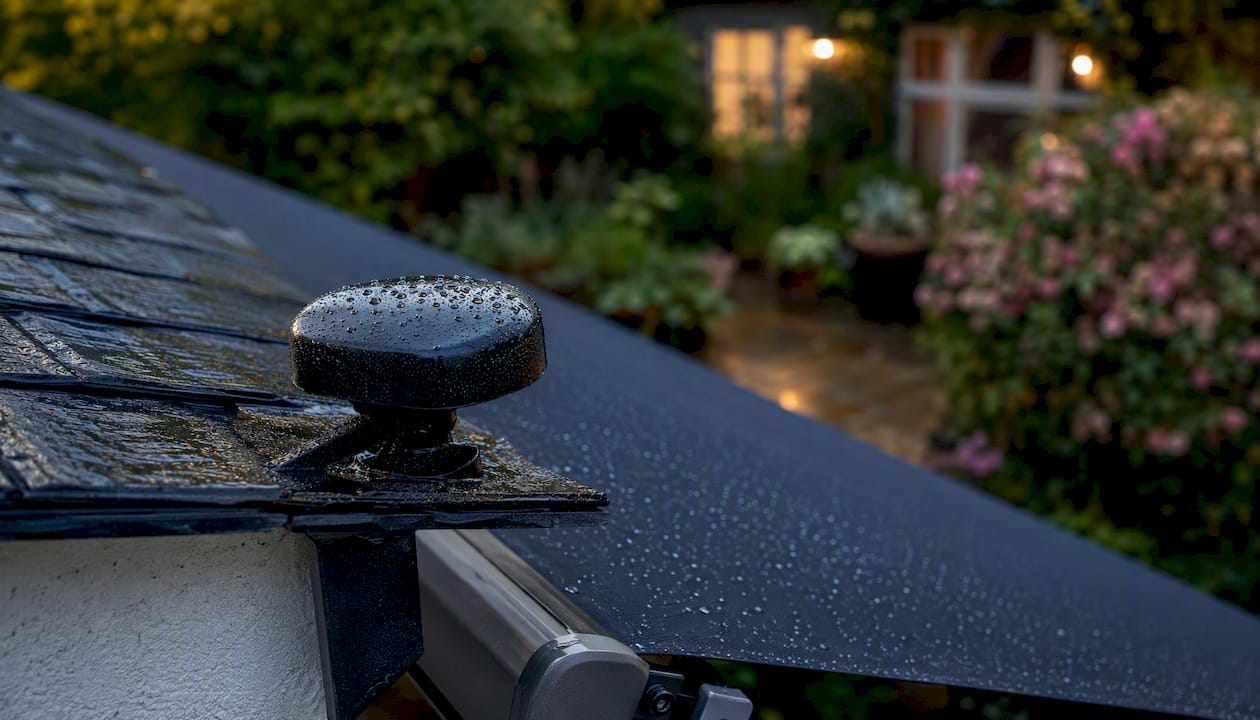 Rain sensor mounted above retractable awning