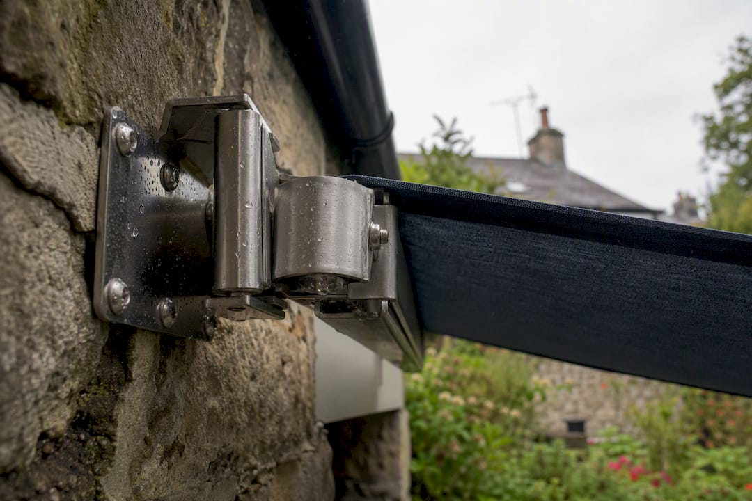 Stainless steel awning fixings close-up