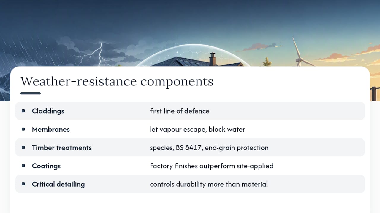 Diagram comparing weather resistance components and detailing