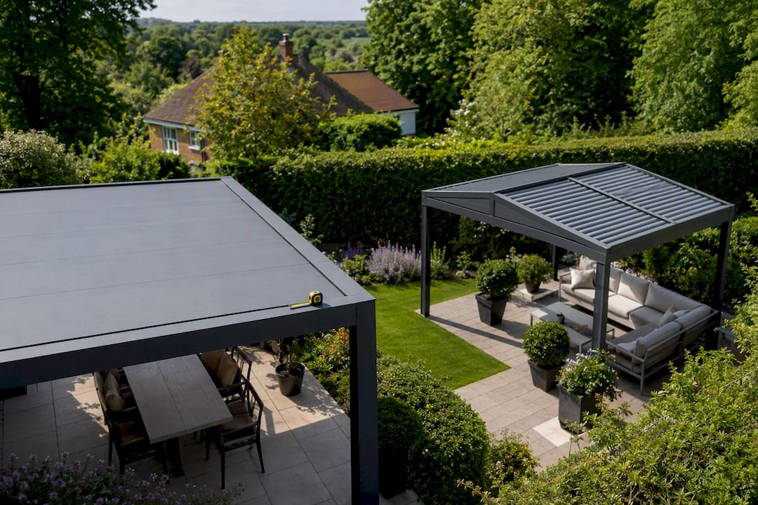 Comparison of flat and dual-pitched pergola roofs