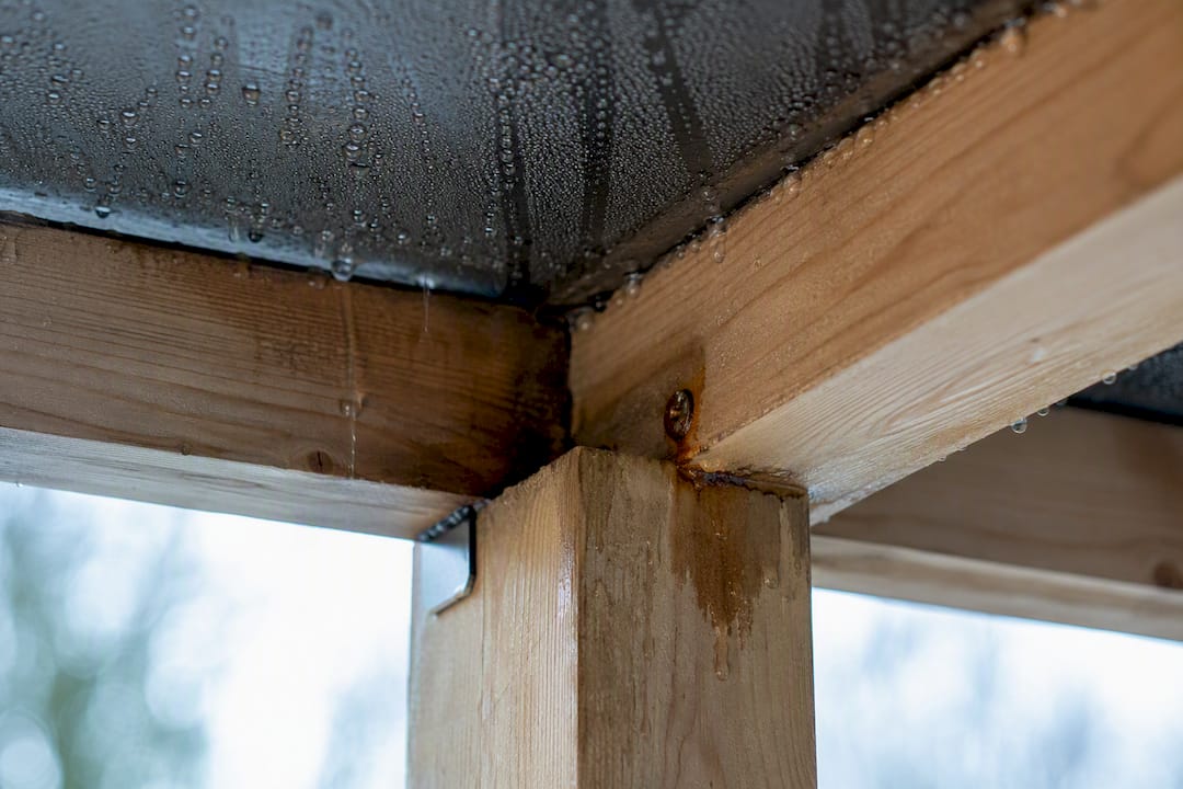Condensation and corrosion beneath hot tub shelter