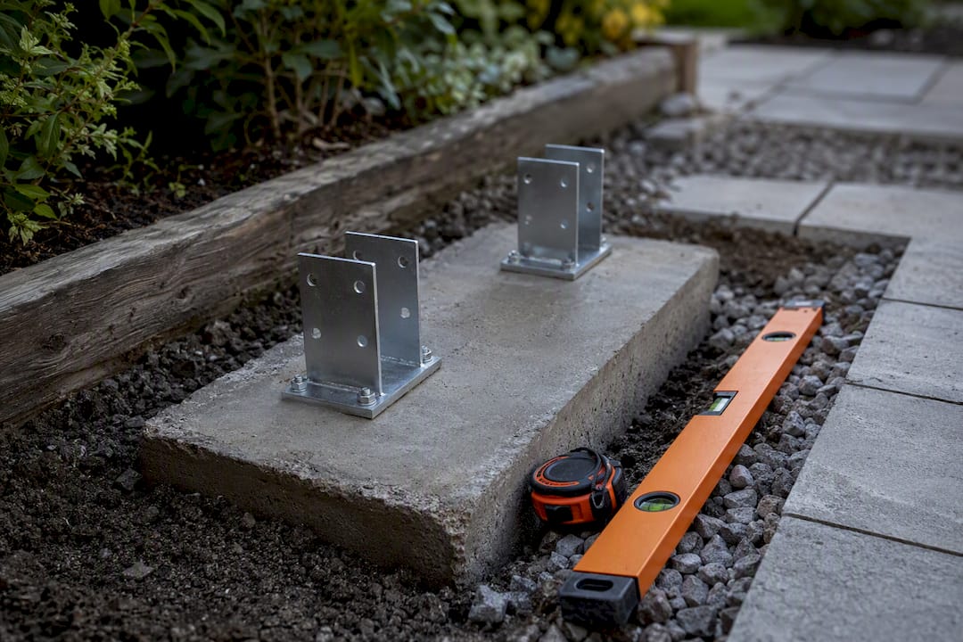 Concrete footing with outdoor structure anchors