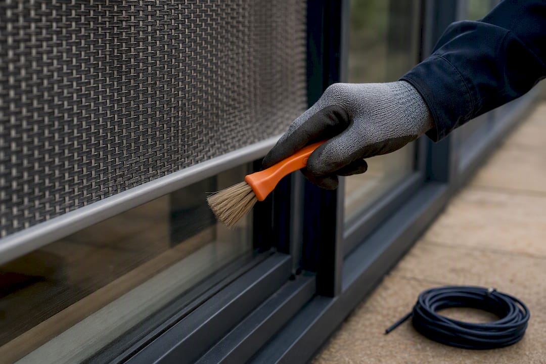 Installer cleaning external shading mesh