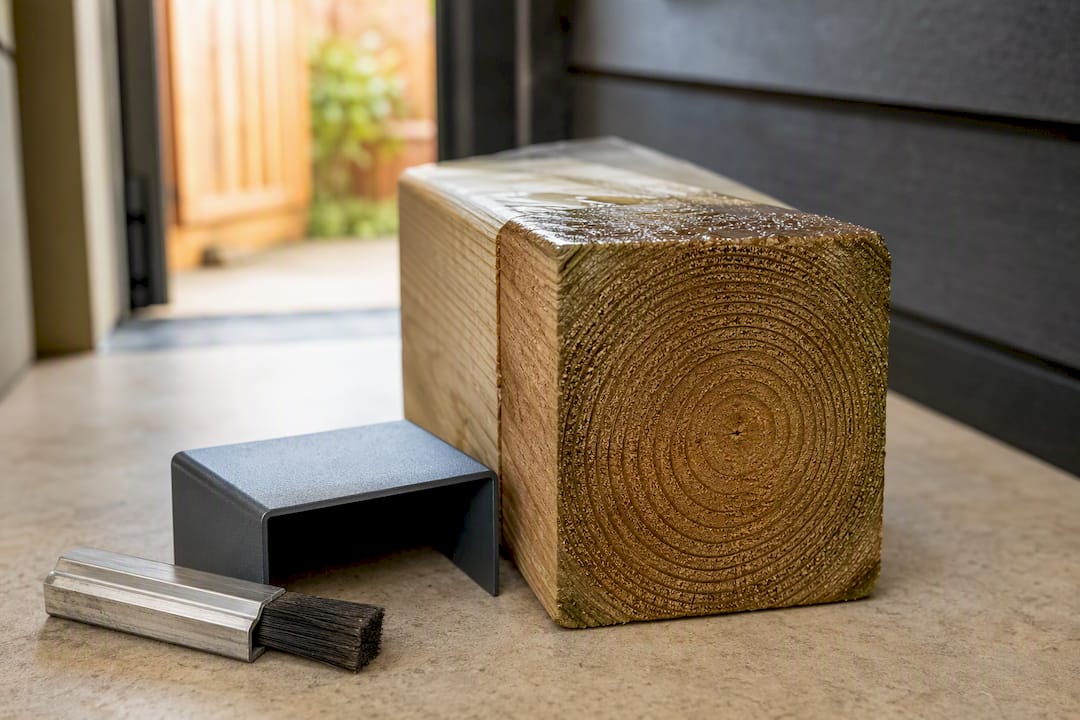 Protected timber post end grain close-up