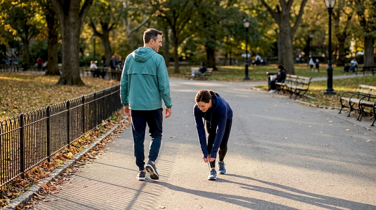 Couple walking to celebrate healthy progress