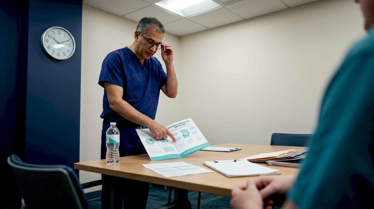 Surgeon discussing bariatric surgery with patient