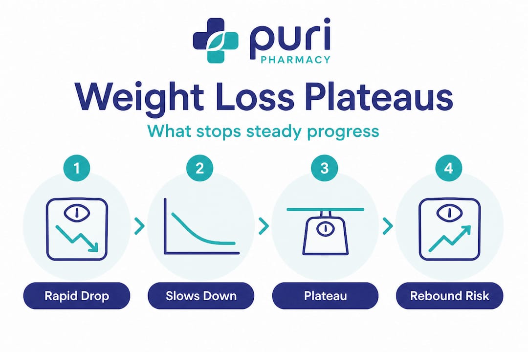 Infographic stages of weight loss plateau and rebound