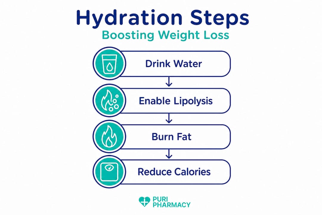 Infographic showing hydration steps for weight loss