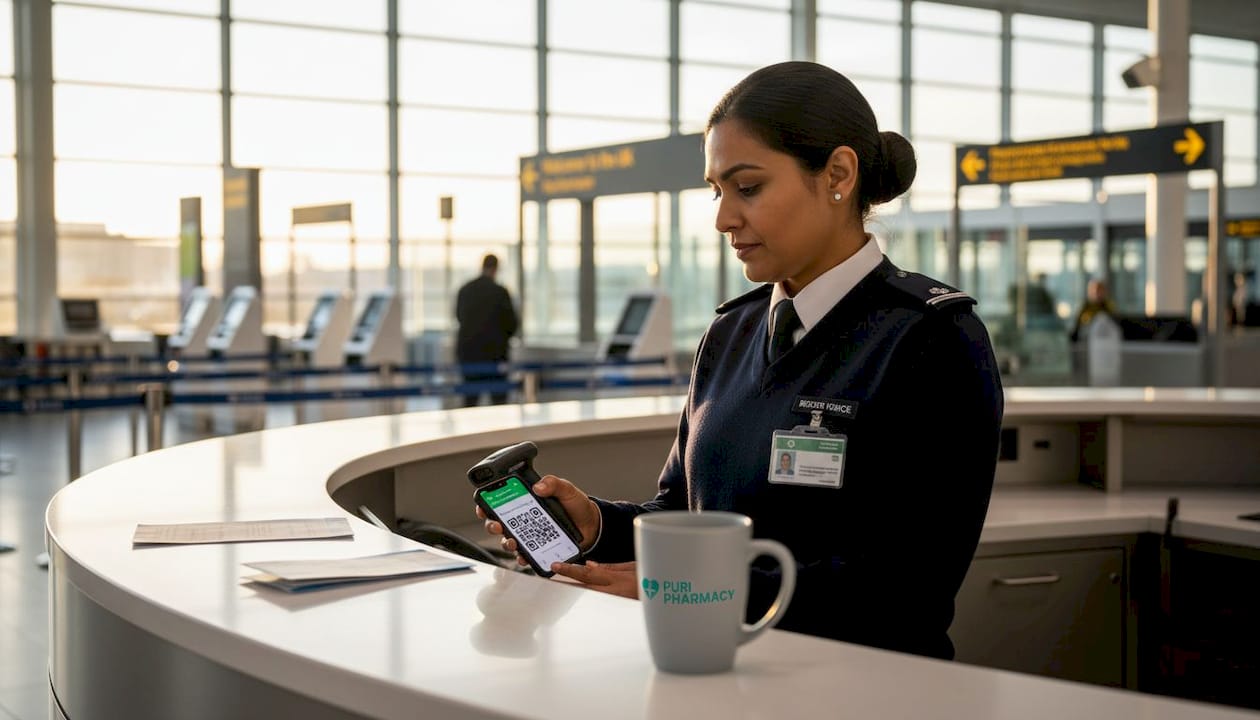 Border agent scanning vaccination QR code