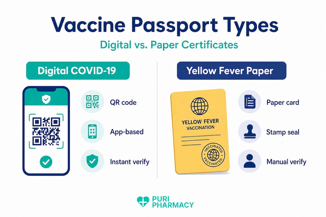 Vaccine passport digital and paper comparison