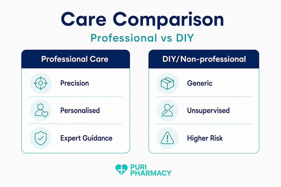 Infographic contrasting professional and DIY care features