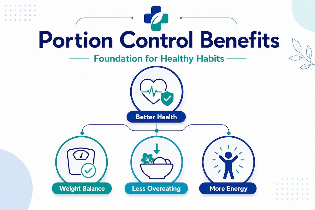 Hierarchy infographic showing portion control benefits