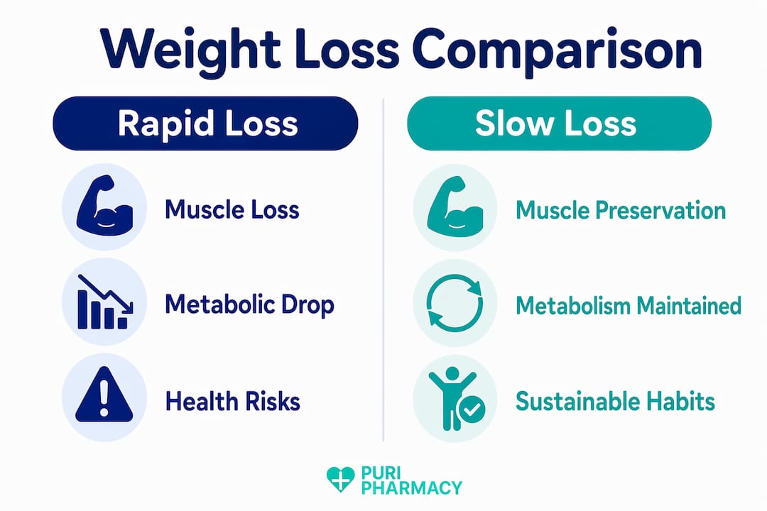 Infographic comparing rapid and slow weight loss effects