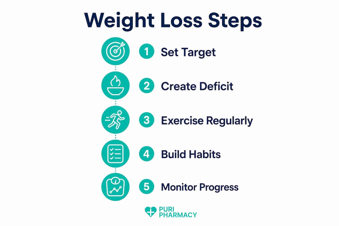 Infographic showing sustainable weight loss steps