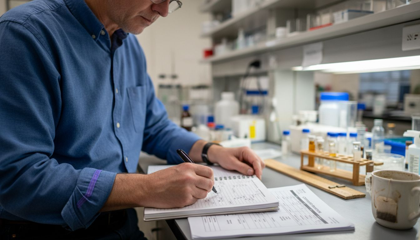 Researcher documenting peptide purity levels