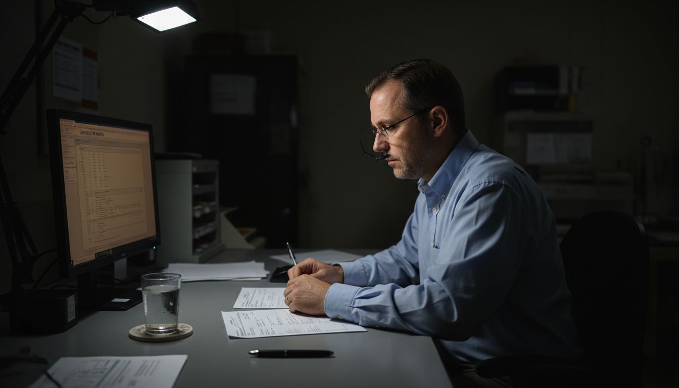 Technician reviewing peptide certificate of analysis