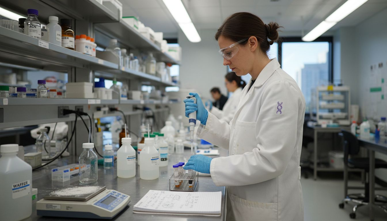 Scientist preparing peptide purity samples in lab