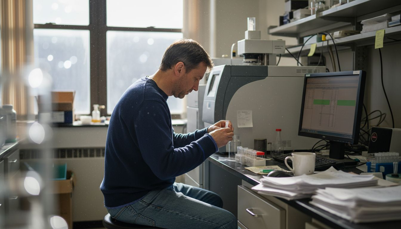 Lab technician labeling samples and equipment
