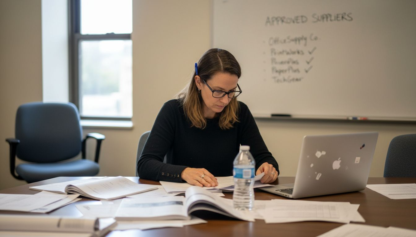 Researcher reviewing peptide supplier documents