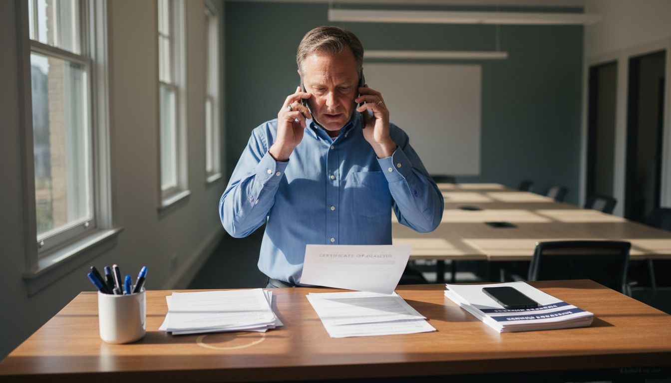 Man evaluating vendors with certificate documents