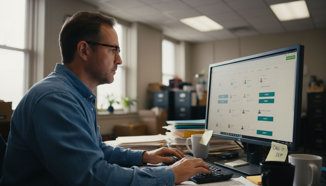 Worker verifying email deliverability process