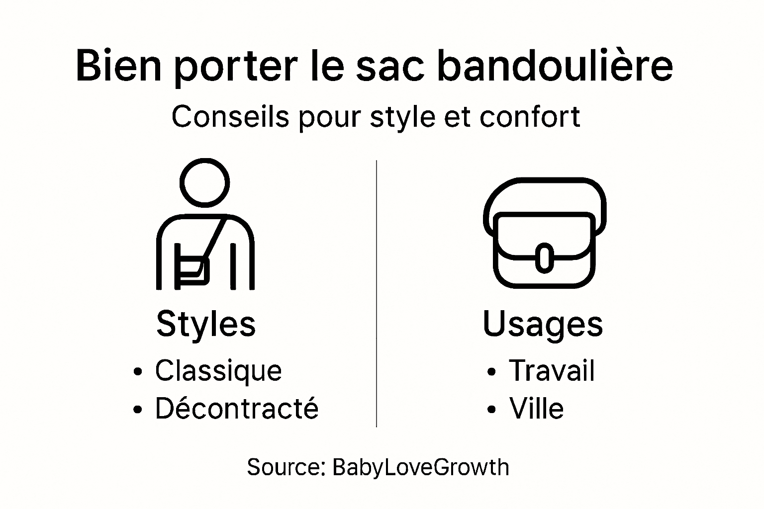 Découvrez notre infographie dédiée aux différents styles de sacs bandoulière et à leurs usages au quotidien.