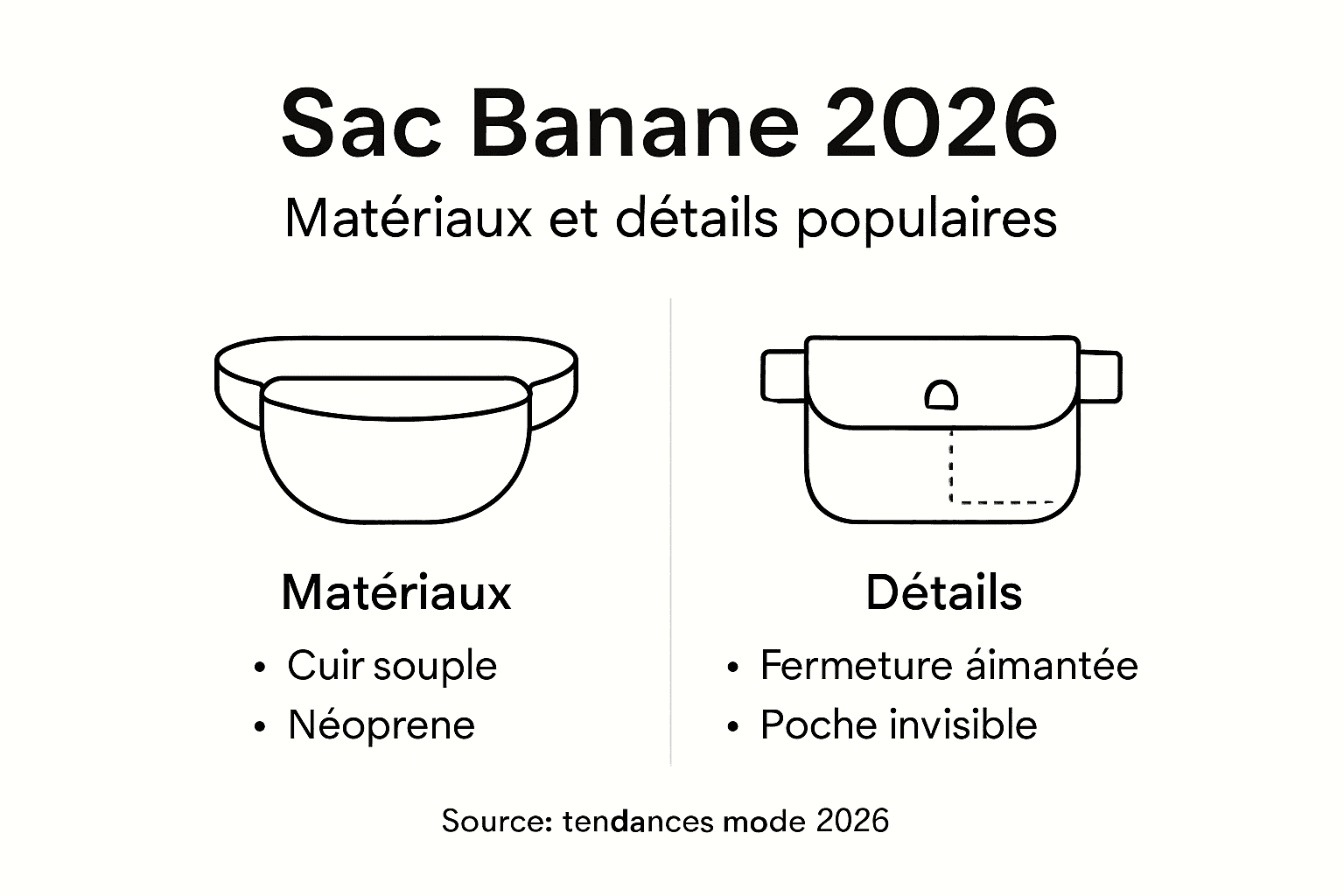 Visuel explicatif sur les matières et les finitions du sac banane