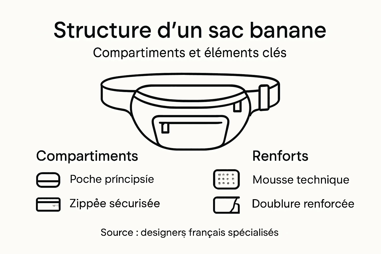 Visuel explicatif des différents compartiments d’un sac banane