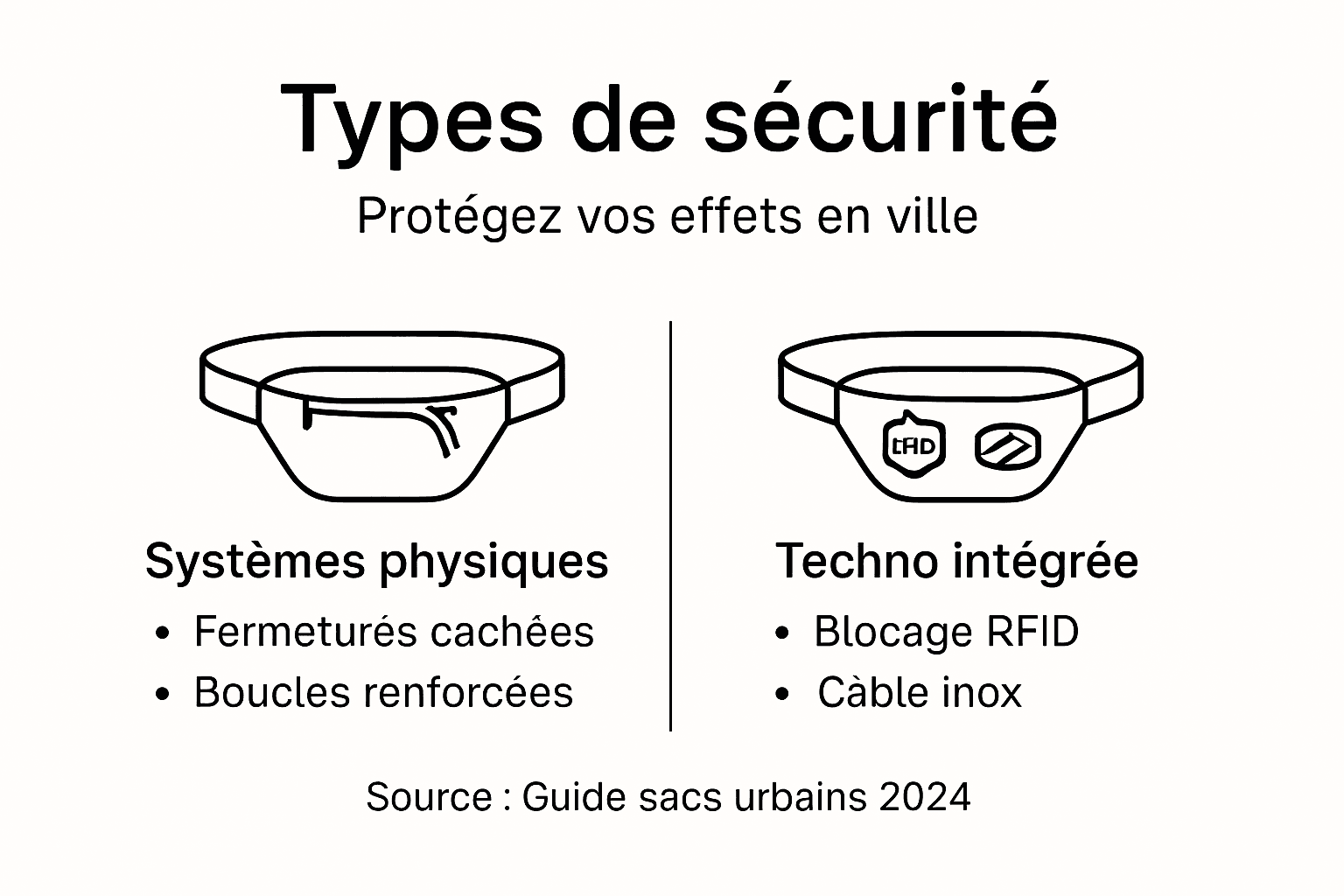 Découvrez notre infographie dédiée aux différents systèmes de sécurité pour bananes, afin de protéger efficacement vos effets personnels lors de vos déplacements.