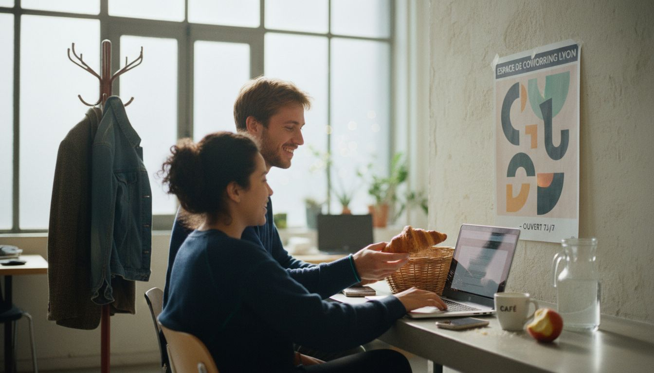 Des collègues se retrouvent autour d’un petit-déjeuner convivial dans l’ambiance décontractée du bureau.