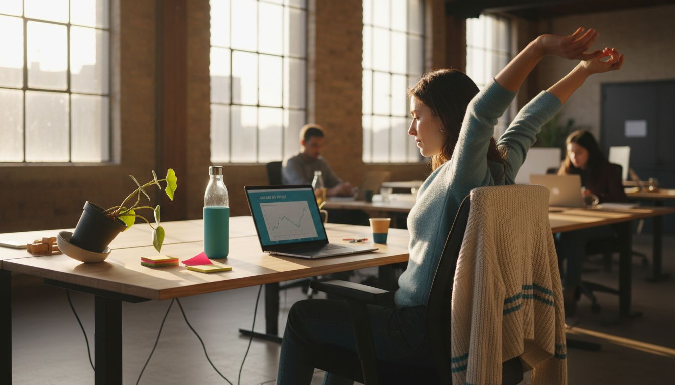 Un salarié en train d’ajuster son poste de travail ergonomique dans un espace de coworking à Lyon.