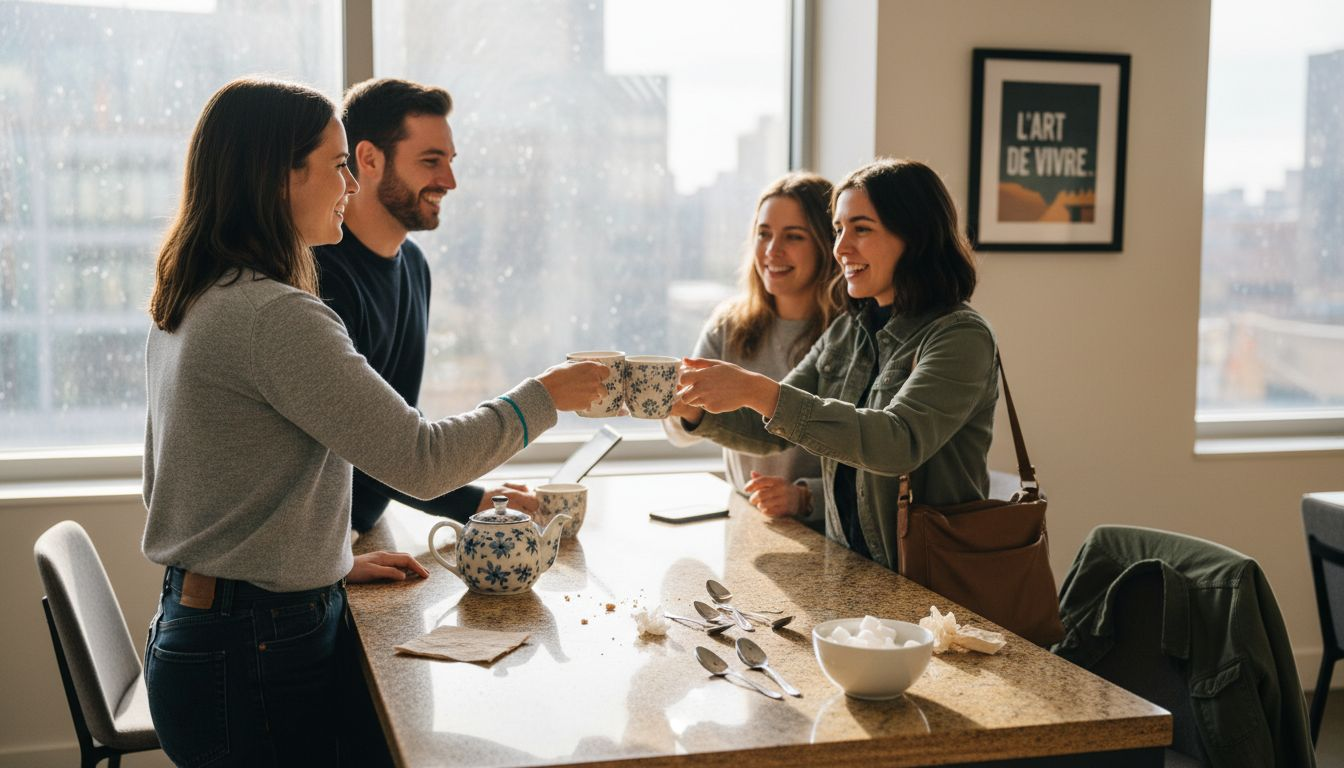 Moment d’échanges conviviaux entre collègues autour d’un café