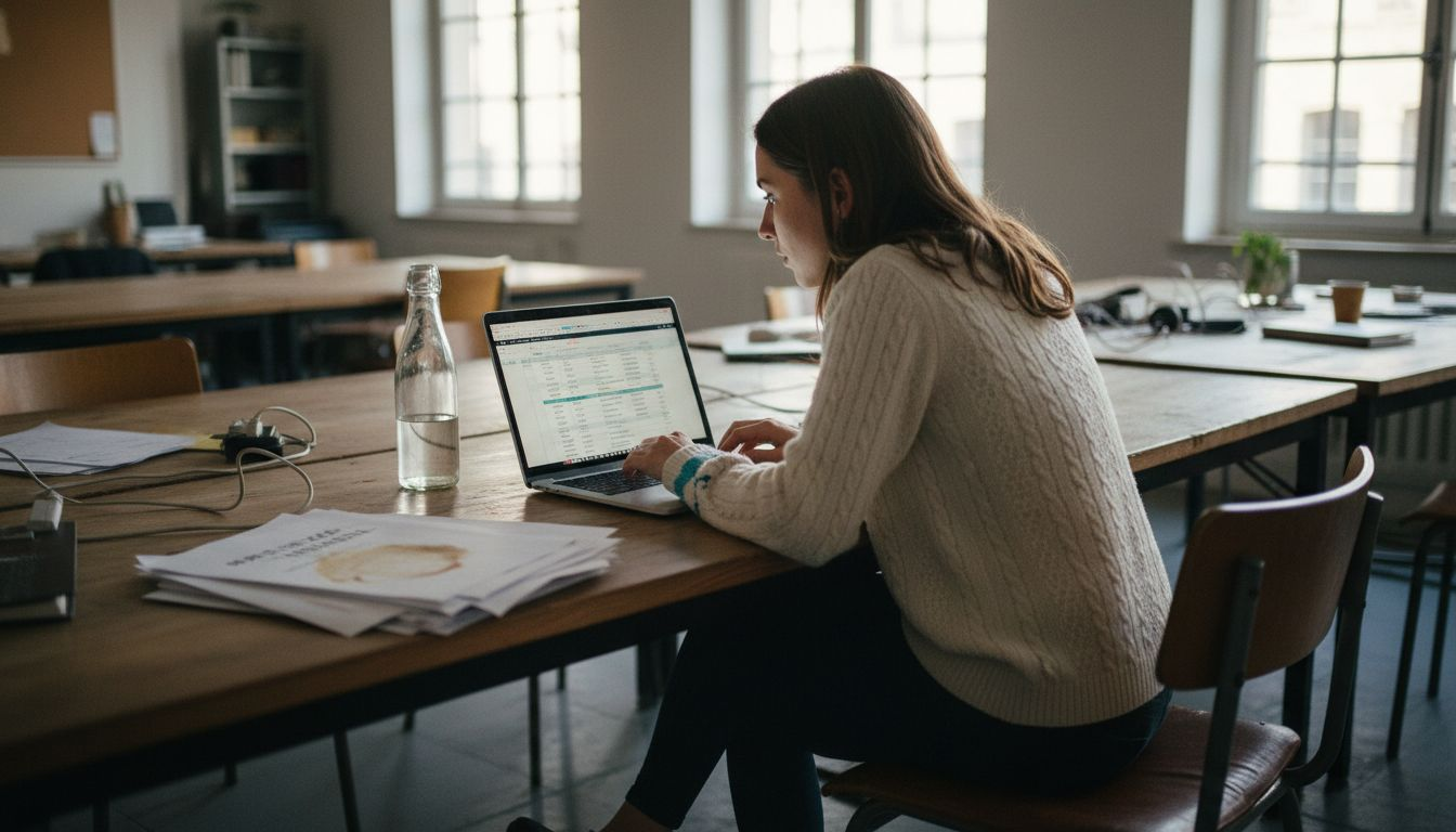 Une jeune femme travaille avec sérieux dans un espace de coworking à Lyon.