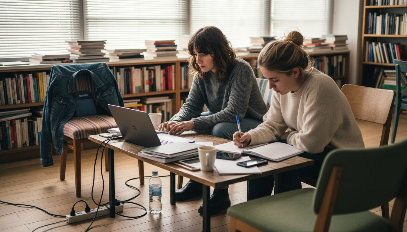 Des femmes échangent et travaillent dans une ambiance conviviale au sein d’un espace de coworking.