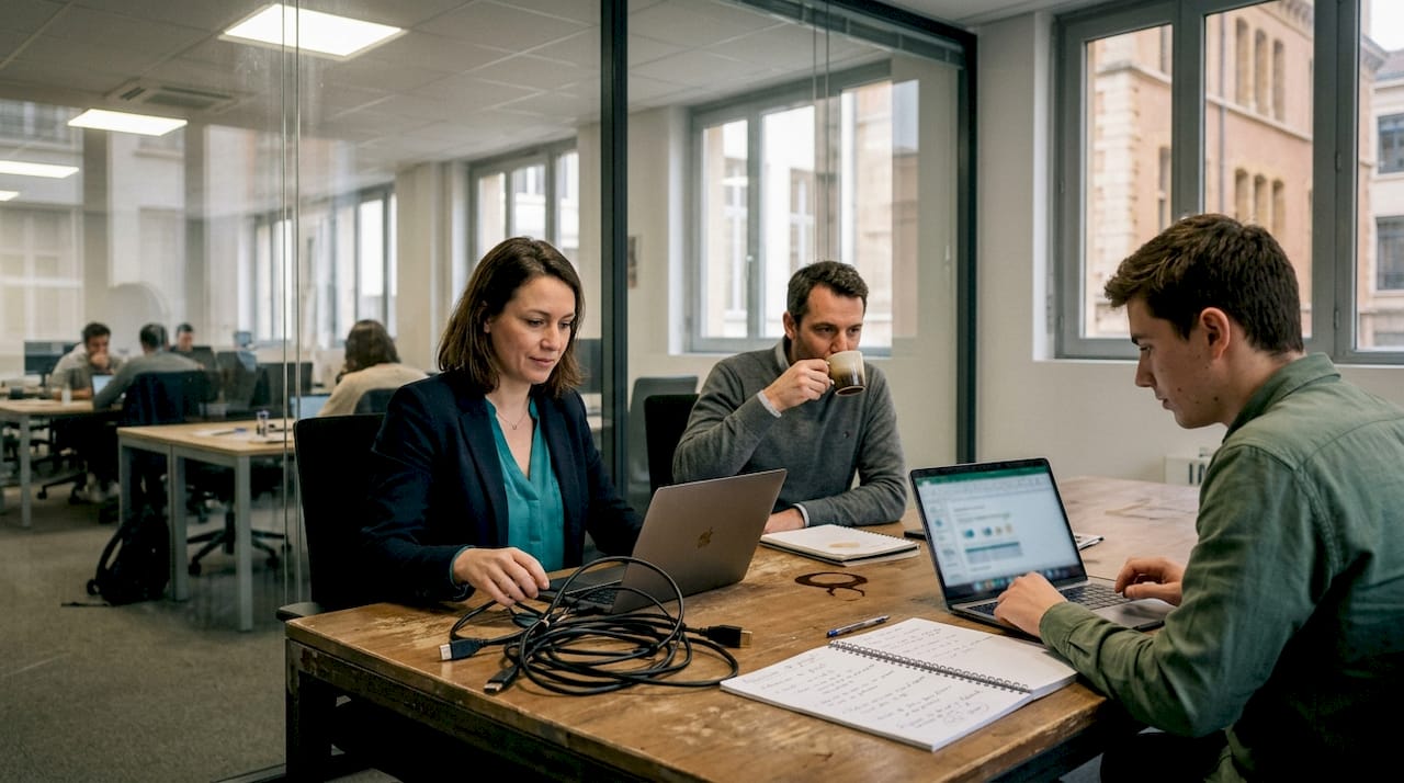 Réunion d’équipe dans une salle de coworking à Lyon