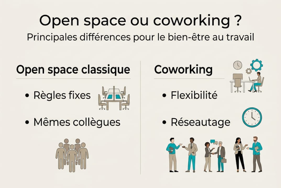 Infographie : les différences entre open space et espace de coworking